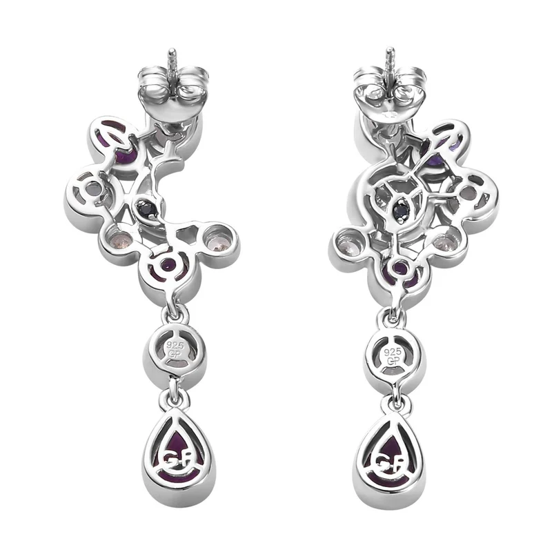 GP Celestial Dream Kollektion - Afrikanischer Amethyst, Himmelblauer Topas Ohrringe, 925 Silber platiniert ca. 4.96 ct