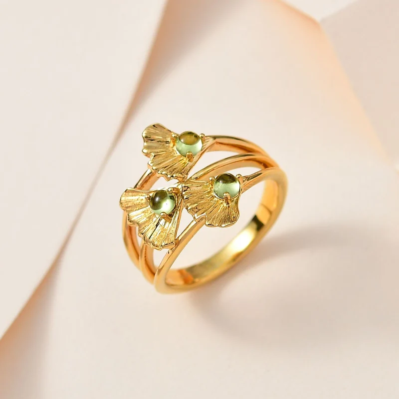 GP Italienische Garten Kollektion - AA Natürlicher Peridot, Kanchanaburi Blauer Saphir Ring, 925 Silber Gelbgold Vermeil ca. 0.53 ct