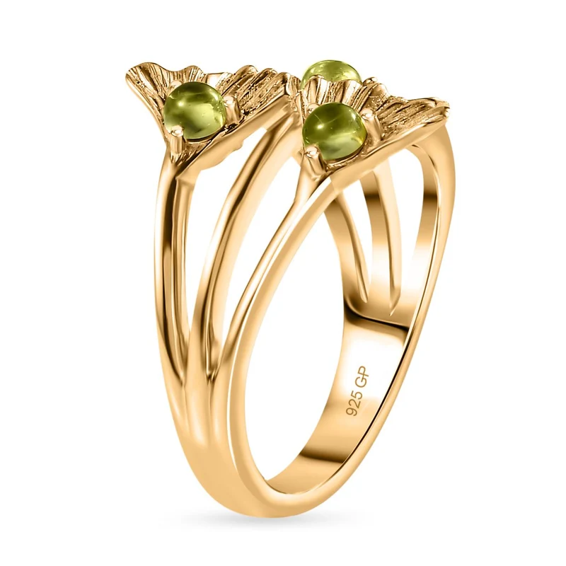 GP Italienische Garten Kollektion - AA Natürlicher Peridot, Kanchanaburi Blauer Saphir Ring, 925 Silber Gelbgold Vermeil ca. 0.53 ct
