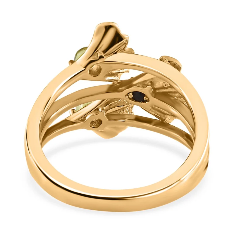 GP Italienische Garten Kollektion - AA Natürlicher Peridot, Kanchanaburi Blauer Saphir Ring, 925 Silber Gelbgold Vermeil ca. 0.53 ct