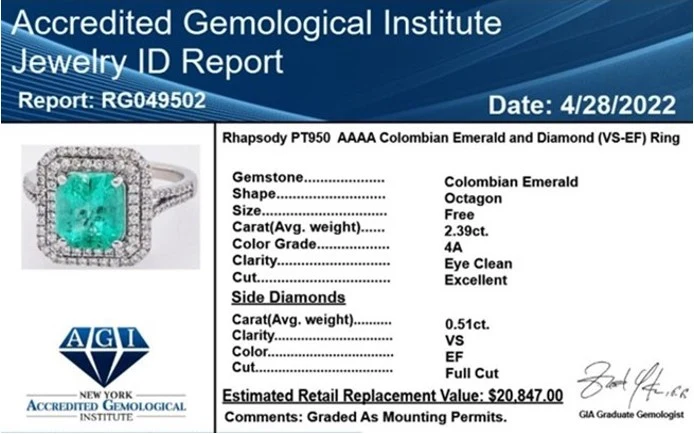 RHAPSODY AAAA kolumbianischer Smaragd und weißer Diamant-Ring, VS E-F, 950 Platin ca. 2.90 ct