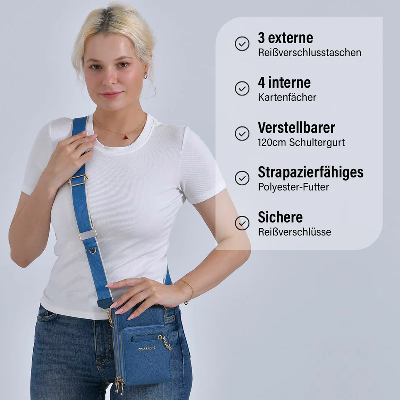 PASSAGE Crossbody-Handytasche mit Abnehmbarem Kartenhalter, 18x6.5x11cm, rosa