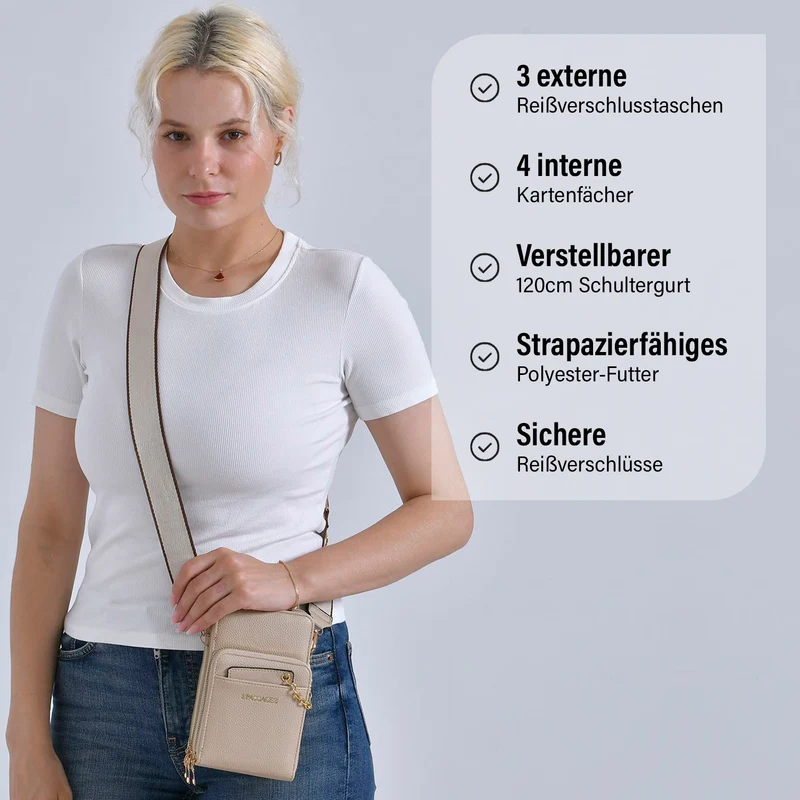 PASSAGE Crossbody-Handytasche mit Abnehmbarem Kartenhalter, 18x6.5x11cm, rosa
