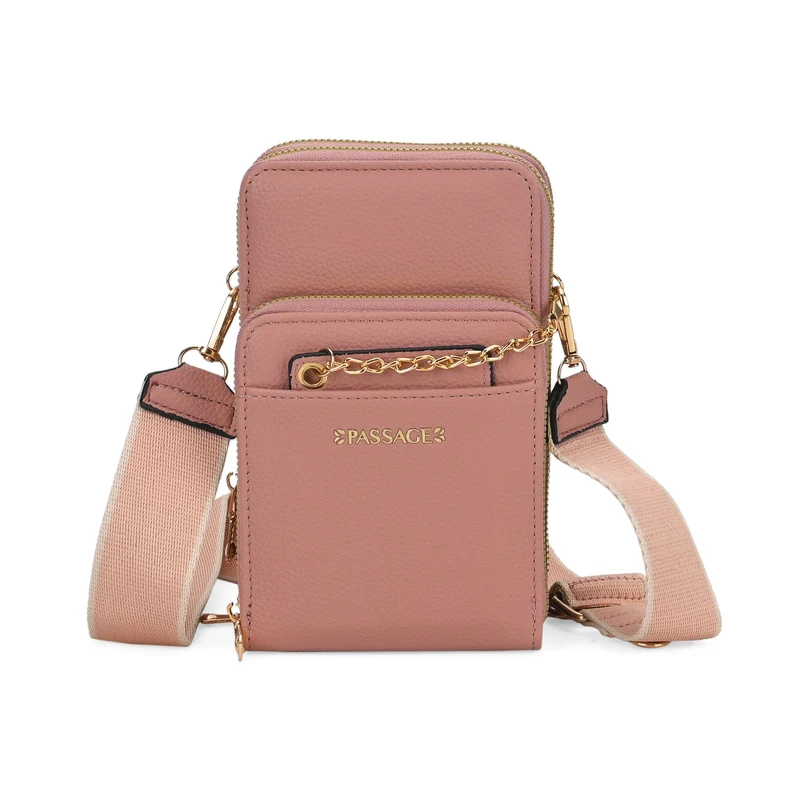 PASSAGE Crossbody-Handytasche mit Abnehmbarem Kartenhalter, 18x6.5x11cm, rosa