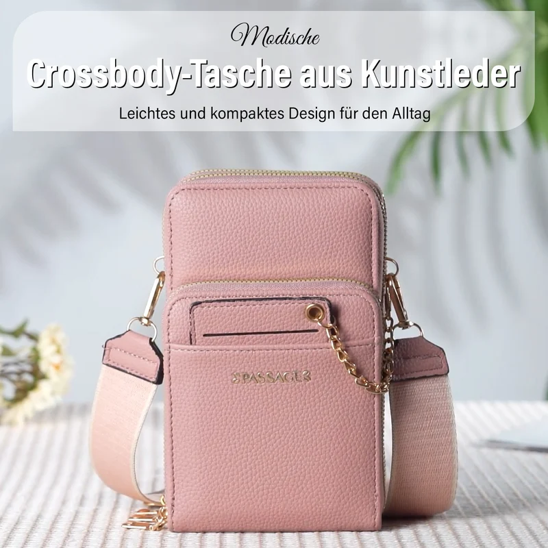 PASSAGE Crossbody-Handytasche mit Abnehmbarem Kartenhalter, 18x6.5x11cm, rosa