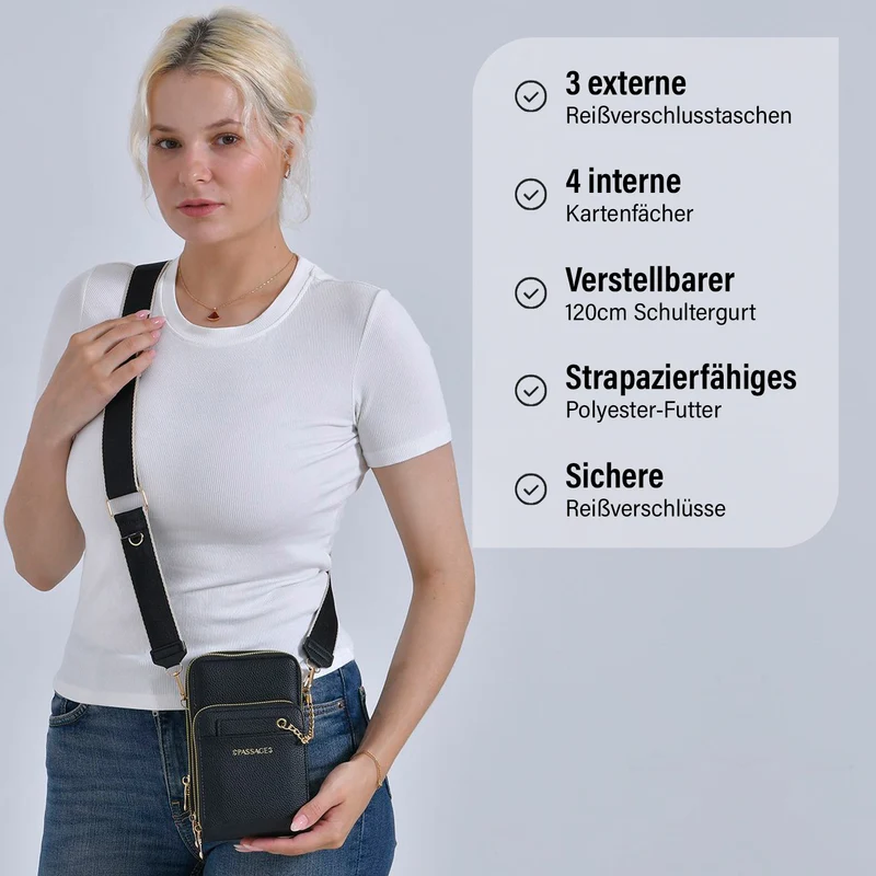 PASSAGE Crossbody-Handytasche mit Abnehmbarem Kartenhalter, 18x6.5x11cm, rosa