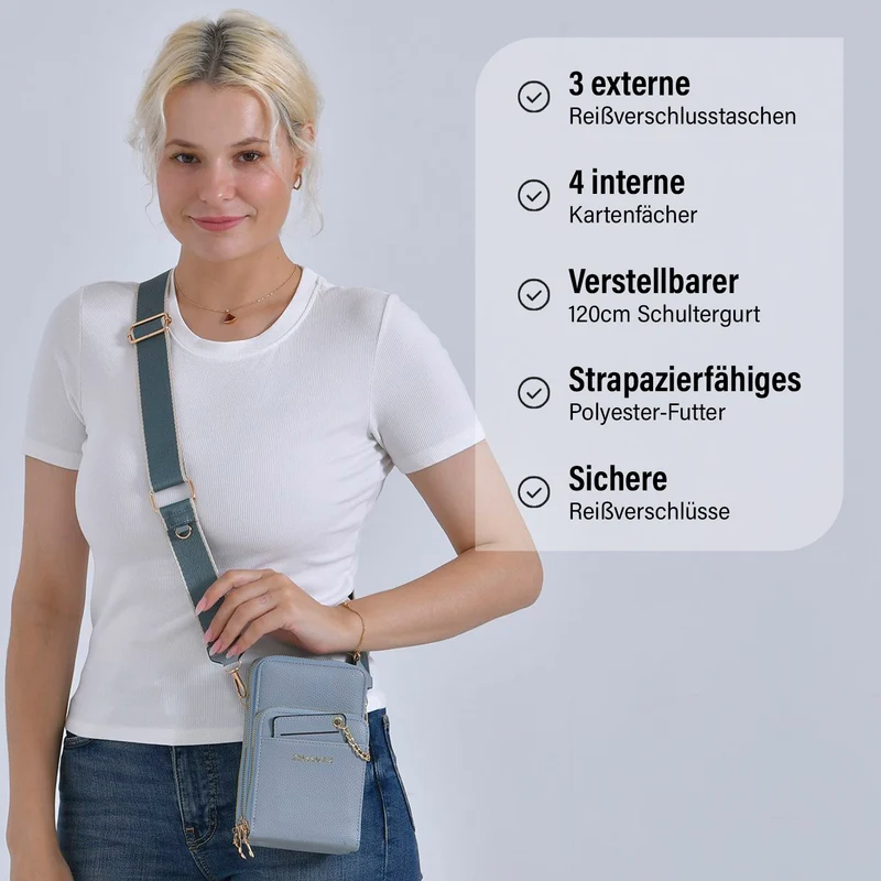 PASSAGE Crossbody-Handytasche mit Abnehmbarem Kartenhalter, 18x6.5x11cm, rosa