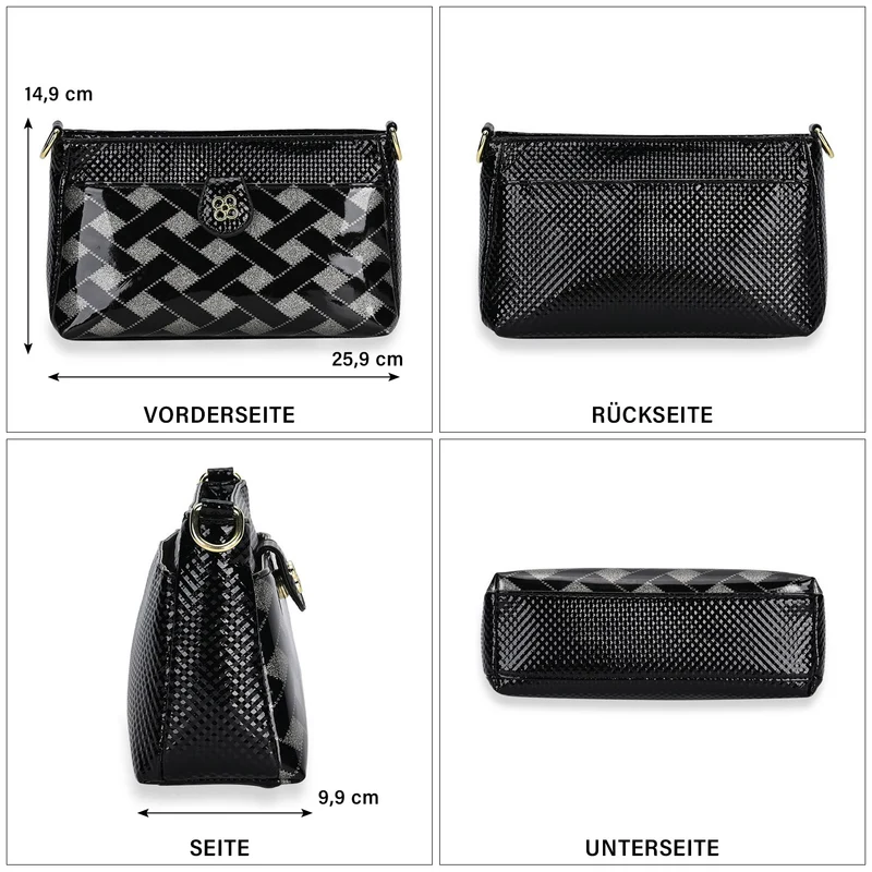 Stylische Sling-Umhängetasche mit klassischem schwarzem Zebramuster, vielseitigem Gurt und praktischen Fächern, 26x10x15 cm