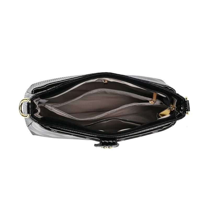 Stylische Sling-Umhängetasche mit klassischem schwarzem Zebramuster, vielseitigem Gurt und praktischen Fächern, 26x10x15 cm