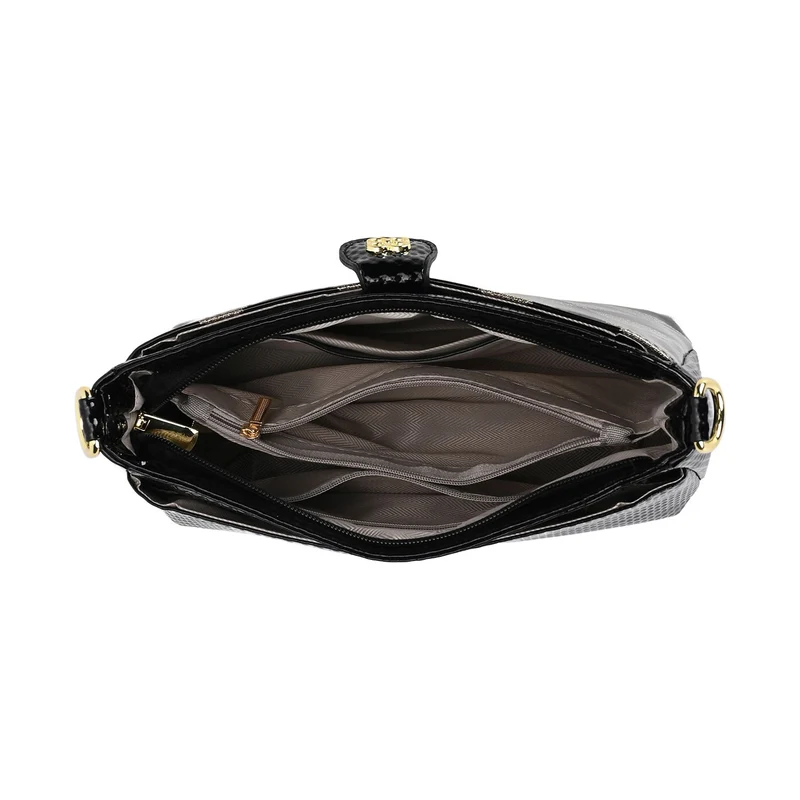 Stylische Sling-Umhängetasche mit klassischem schwarzem Zebramuster, vielseitigem Gurt und praktischen Fächern, 26x10x15 cm
