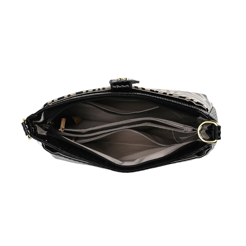 Stylische Sling-Umhängetasche mit klassischem schwarzem Zebramuster, vielseitigem Gurt und praktischen Fächern, 26x10x15 cm