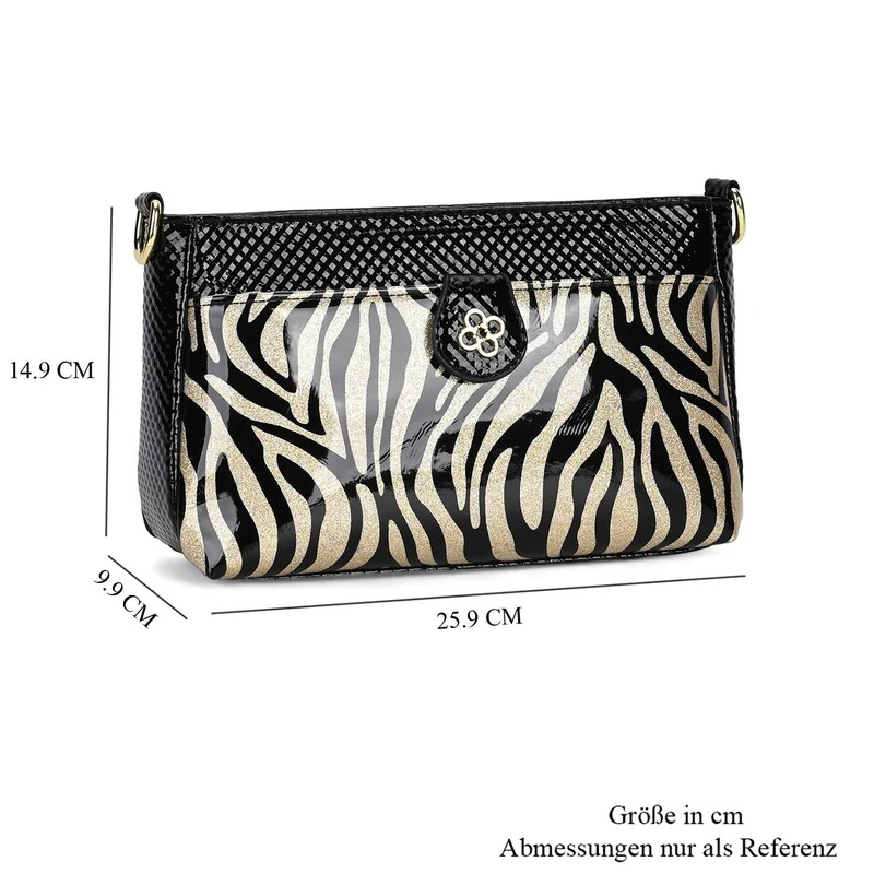 Stylische Sling-Umhängetasche mit klassischem schwarzem Zebramuster, vielseitigem Gurt und praktischen Fächern, 26x10x15 cm