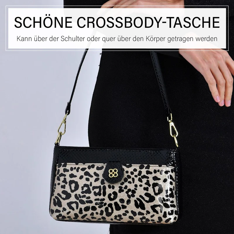Stylische Sling-Umhängetasche mit klassischem schwarzem Zebramuster, vielseitigem Gurt und praktischen Fächern, 26x10x15 cm