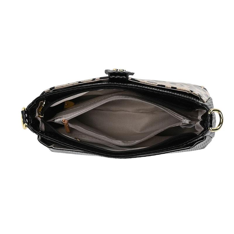 Stylische Sling-Umhängetasche mit klassischem schwarzem Zebramuster, vielseitigem Gurt und praktischen Fächern, 26x10x15 cm