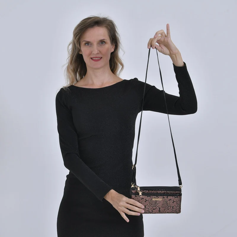 Sling Crossbody Bag, Stylische Silber-Umhängetasche, 3 Reißverschlussfächer, Vielseitiger 130 cm Gurt, PU-Außenseite, 100% Polyester-Futter, Kompakte Größe 22x12 cm, Silber
