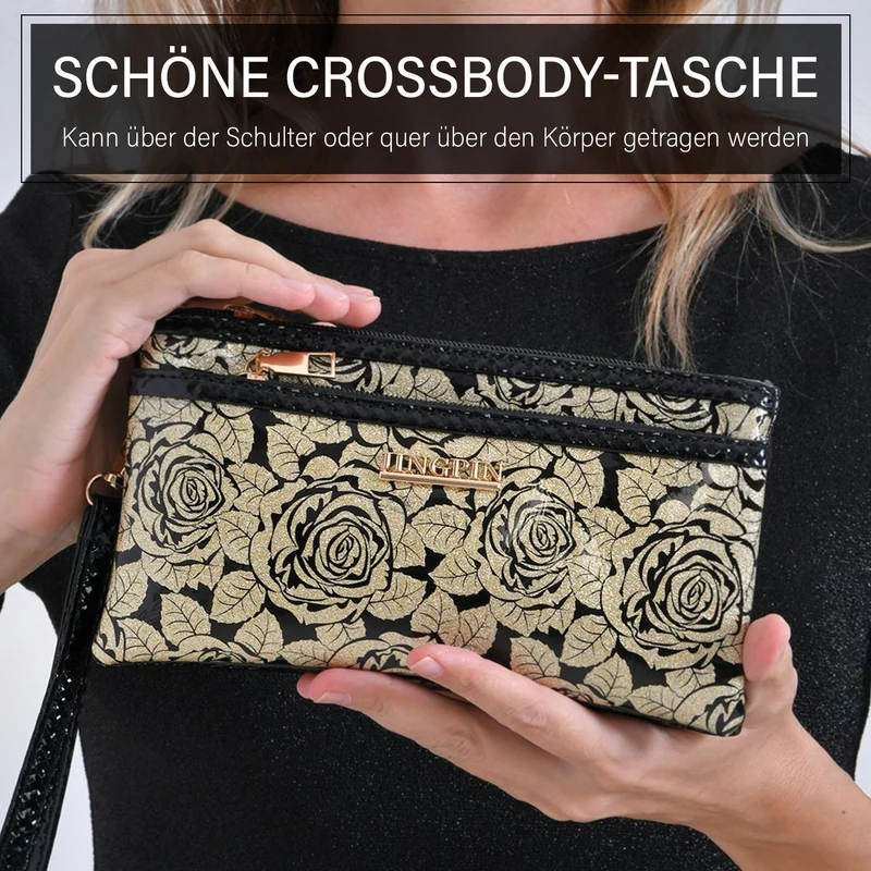 Sling Crossbody Bag, Stylische Silber-Umhängetasche, 3 Reißverschlussfächer, Vielseitiger 130 cm Gurt, PU-Außenseite, 100% Polyester-Futter, Kompakte Größe 22x12 cm, Silber