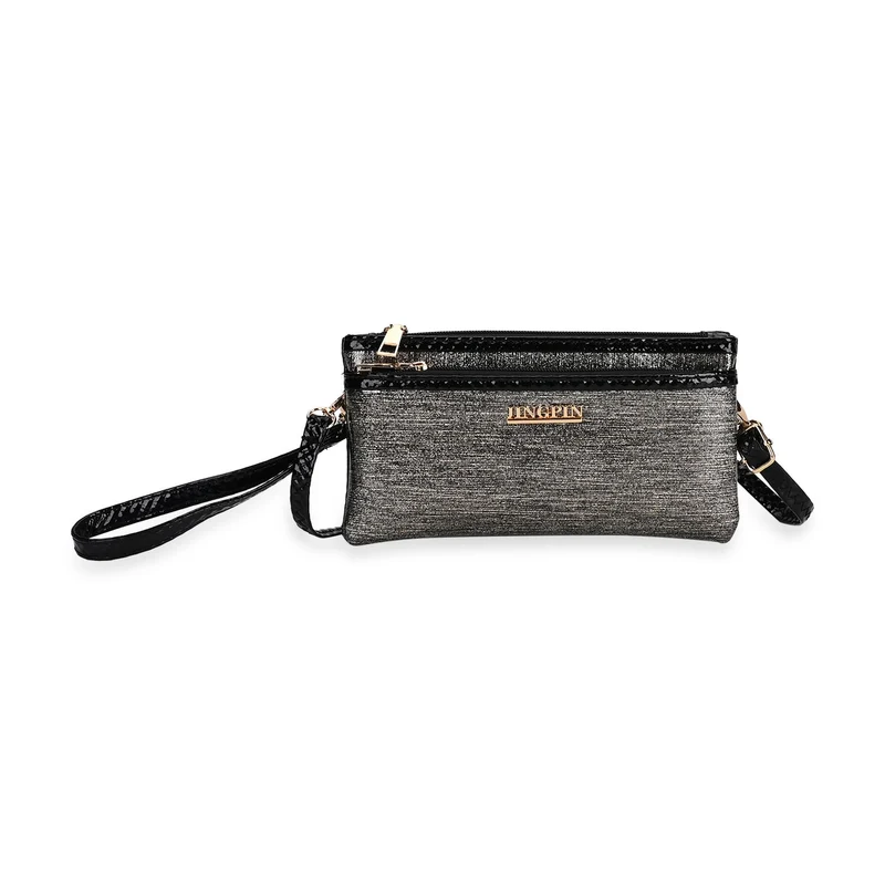 Sling Crossbody Bag, Stylische Silber-Umhängetasche, 3 Reißverschlussfächer, Vielseitiger 130 cm Gurt, PU-Außenseite, 100% Polyester-Futter, Kompakte Größe 22x12 cm, Silber
