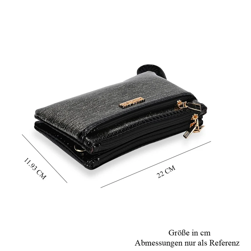 Sling Crossbody Bag, Stylische Silber-Umhängetasche, 3 Reißverschlussfächer, Vielseitiger 130 cm Gurt, PU-Außenseite, 100% Polyester-Futter, Kompakte Größe 22x12 cm, Silber