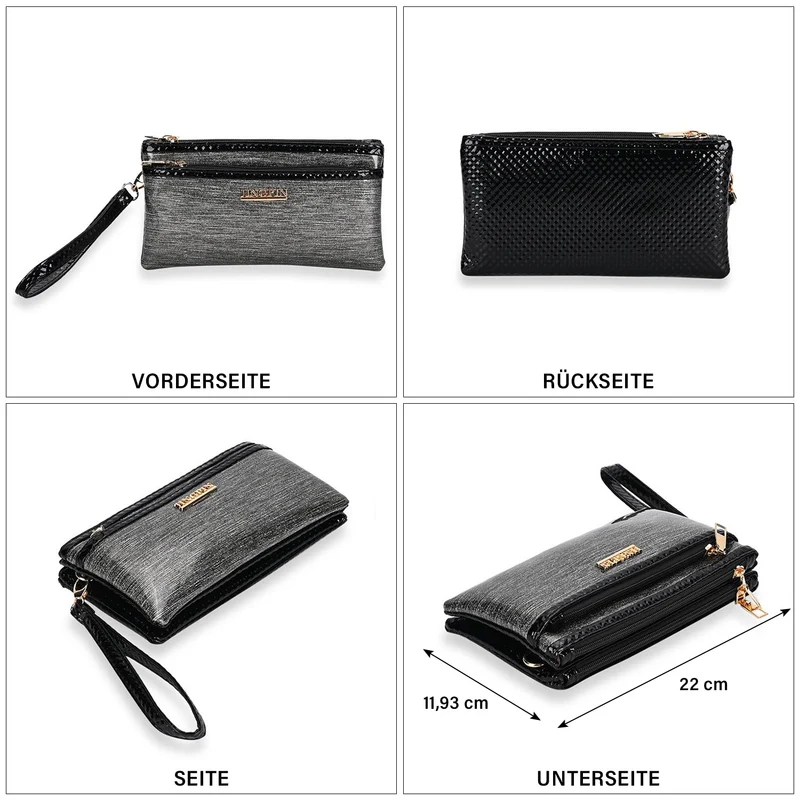 Sling Crossbody Bag, Stylische Silber-Umhängetasche, 3 Reißverschlussfächer, Vielseitiger 130 cm Gurt, PU-Außenseite, 100% Polyester-Futter, Kompakte Größe 22x12 cm, Silber