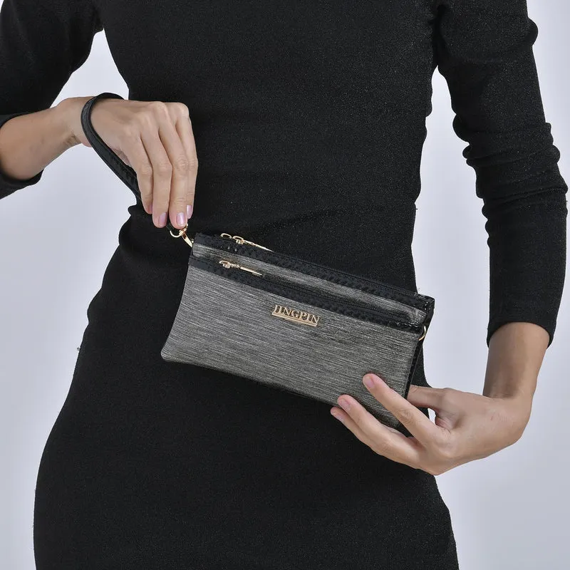 Sling Crossbody Bag, Stylische Silber-Umhängetasche, 3 Reißverschlussfächer, Vielseitiger 130 cm Gurt, PU-Außenseite, 100% Polyester-Futter, Kompakte Größe 22x12 cm, Silber