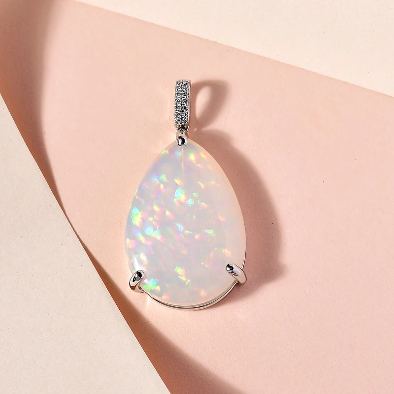 RHAPSODY AAAA Natürlicher, äthiopischer Welo Opal, Weißer Diamant Anhänger, 950 Platin, ca. 14.76 ct