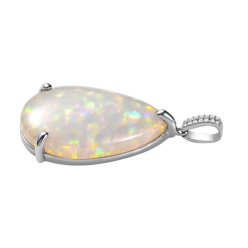 RHAPSODY AAAA Natürlicher, äthiopischer Welo Opal, Weißer Diamant Anhänger, 950 Platin, ca. 14.76 ct