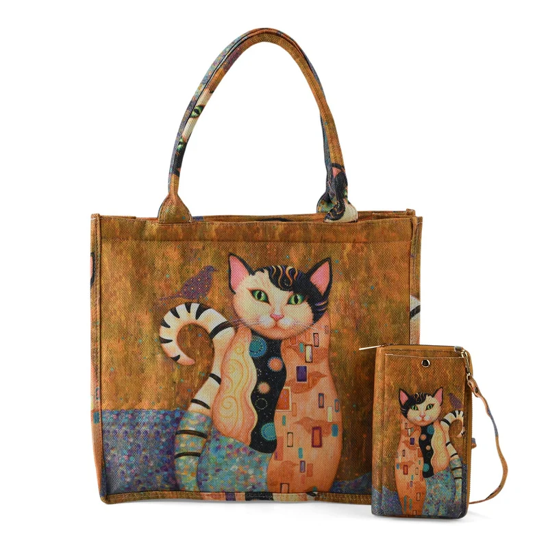 2-teiliges Taschenset - Shopper und Handytasche, ca. 40 x 12 x 35 cm (Shopper), ca. 20 x 11 x 2 cm (Handytasche), Sonnenblumen von Van Gogh