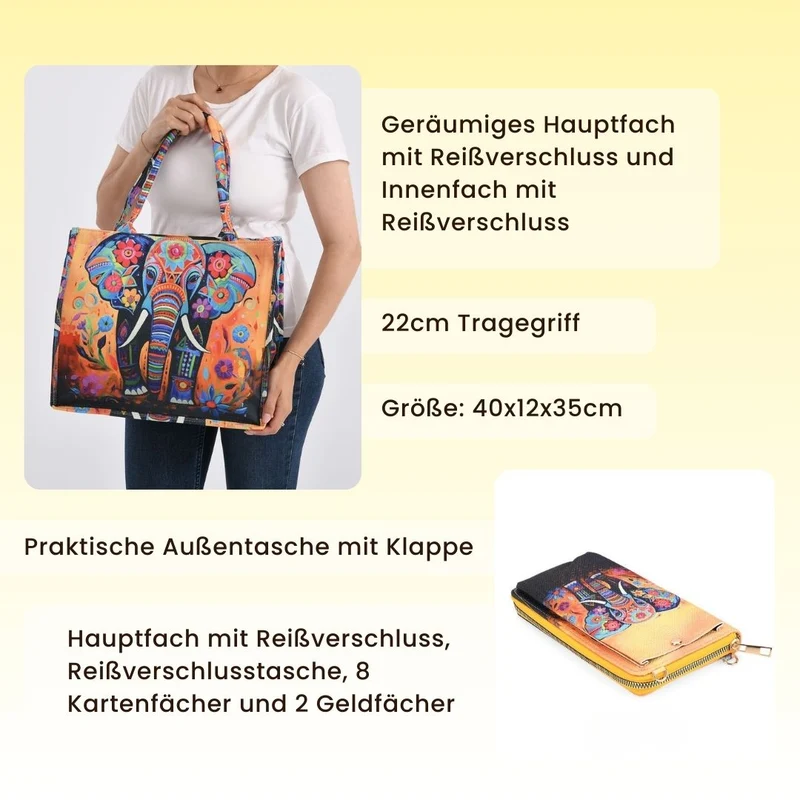 2-teiliges Taschenset - Shopper und Handytasche, ca. 40 x 12 x 35 cm (Shopper), ca. 20 x 11 x 2 cm (Handytasche), Sonnenblumen von Van Gogh
