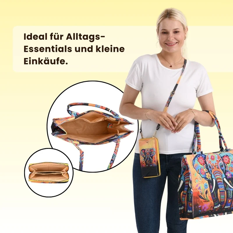 2-teiliges Taschenset - Shopper und Handytasche, ca. 40 x 12 x 35 cm (Shopper), ca. 20 x 11 x 2 cm (Handytasche), Sonnenblumen von Van Gogh