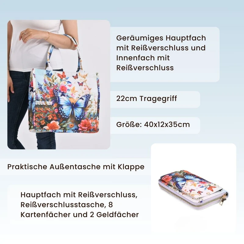 2-teiliges Taschenset - Shopper und Handytasche, ca. 40 x 12 x 35 cm (Shopper), ca. 20 x 11 x 2 cm (Handytasche), Sonnenblumen von Van Gogh