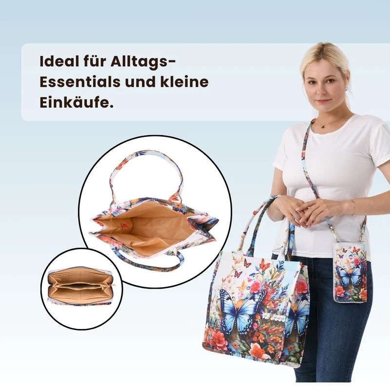 2-teiliges Taschenset - Shopper und Handytasche, ca. 40 x 12 x 35 cm (Shopper), ca. 20 x 11 x 2 cm (Handytasche), Sonnenblumen von Van Gogh