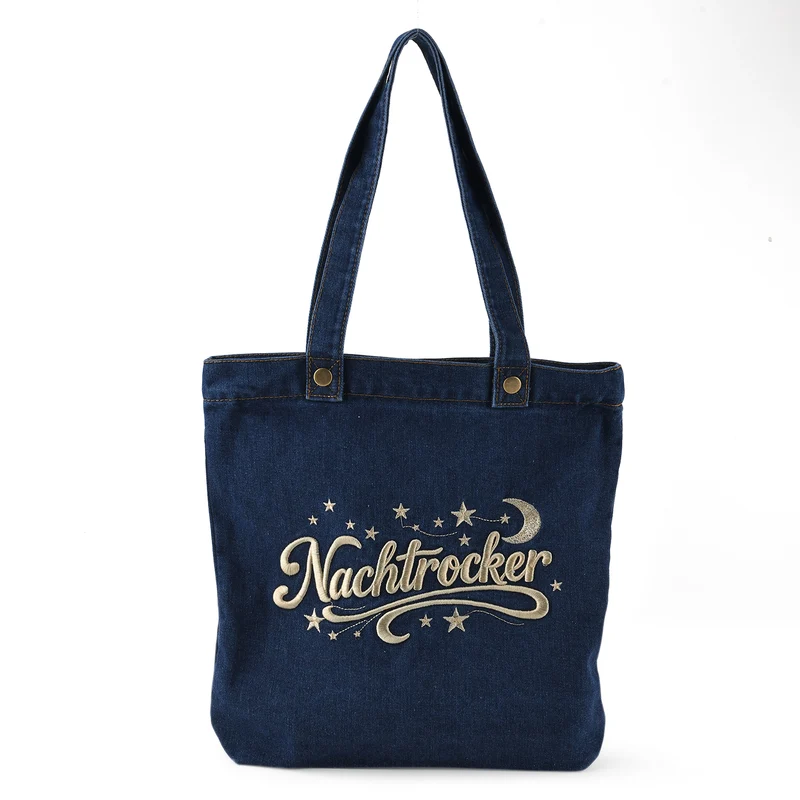 Shopper-Tasche mit Stickerei, Reißverschluss und Innenfach, 34x35cm, Hellblau