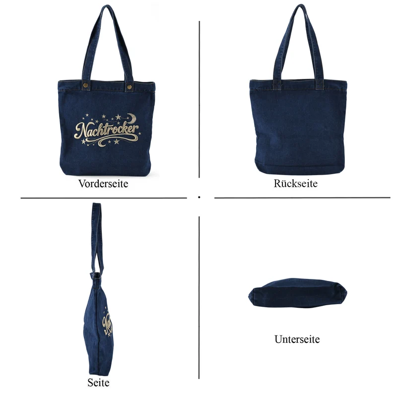 Shopper-Tasche mit Stickerei, Reißverschluss und Innenfach, 34x35cm, Hellblau