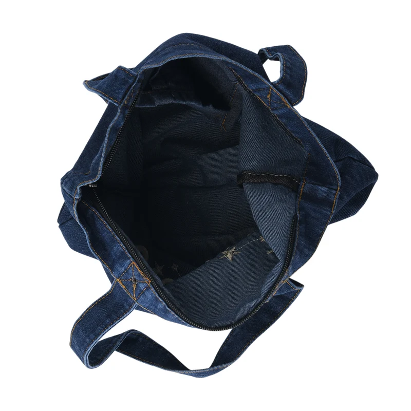 Shopper-Tasche mit Stickerei, Reißverschluss und Innenfach, 34x35cm, Hellblau