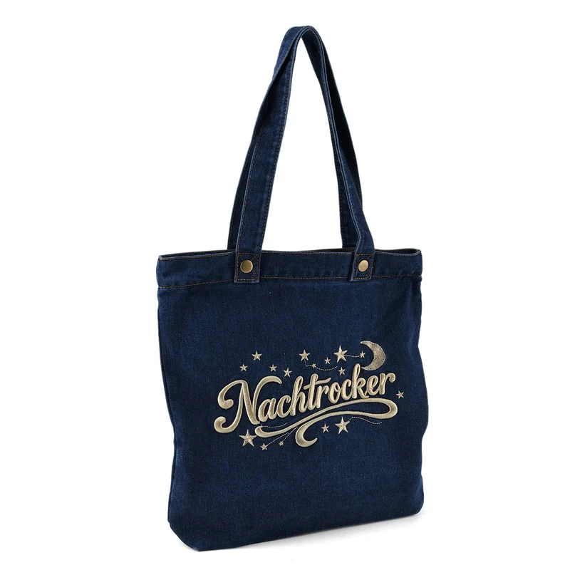 Shopper-Tasche mit Stickerei, Reißverschluss und Innenfach, 34x35cm, Hellblau