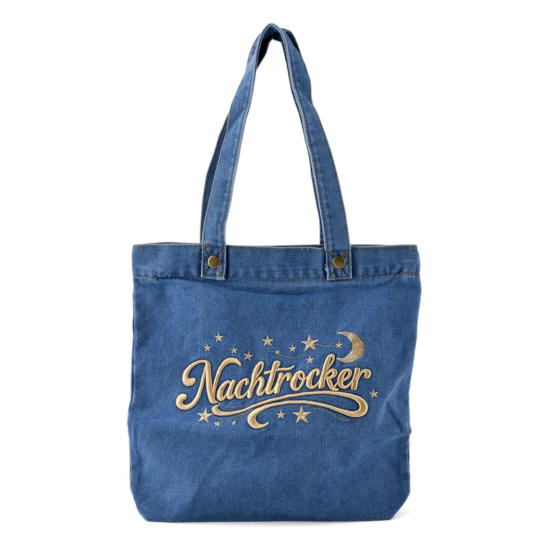 Shopper-Tasche mit Stickerei, Reißverschluss und Innenfach, 34x35cm, Hellblau