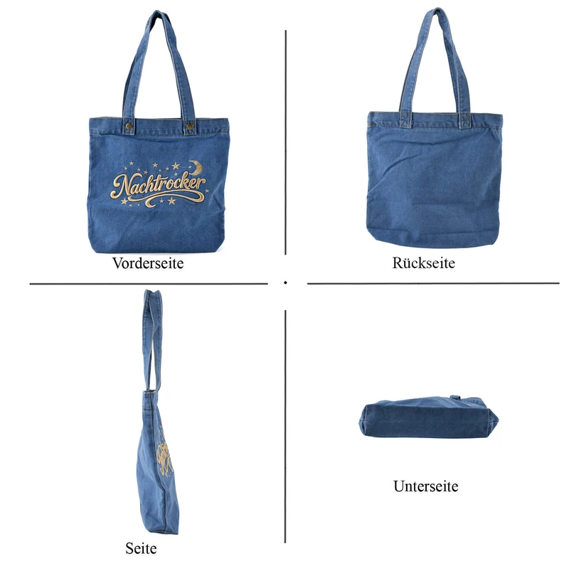 Shopper-Tasche mit Stickerei, Reißverschluss und Innenfach, 34x35cm, Hellblau