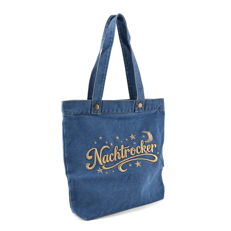 Shopper-Tasche mit Stickerei, Reißverschluss und Innenfach, 34x35cm, Hellblau