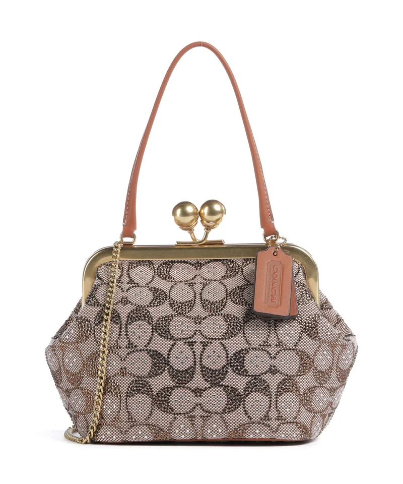 Coach Kisslock Frame Crystal Signature Jacquard Handtasche burnished amber