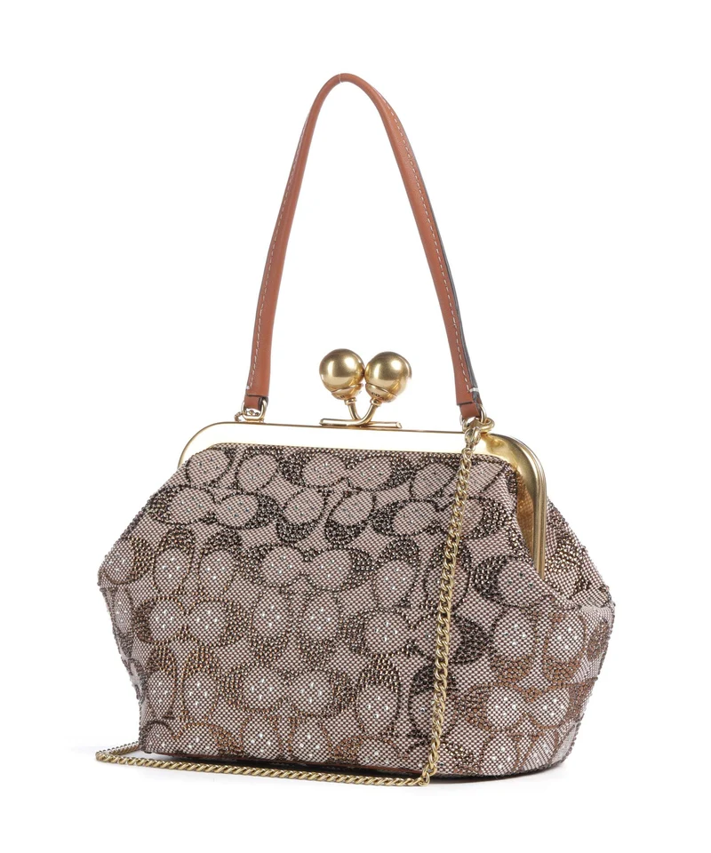 Coach Kisslock Frame Crystal Signature Jacquard Handtasche burnished amber