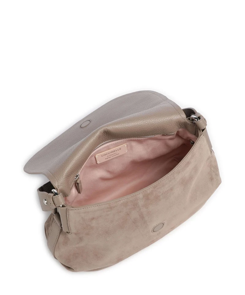Coccinelle Rebekka Suede Schultertasche warm taupe