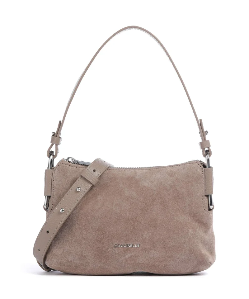 Coccinelle Rebekka Suede Schultertasche warm taupe