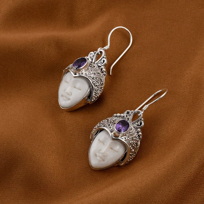 Royal Bali - Afrikanische Amethyst und Ox-bone Ohrringe, 925 Silber Schwarz oxidiert ca. 1.42 ct